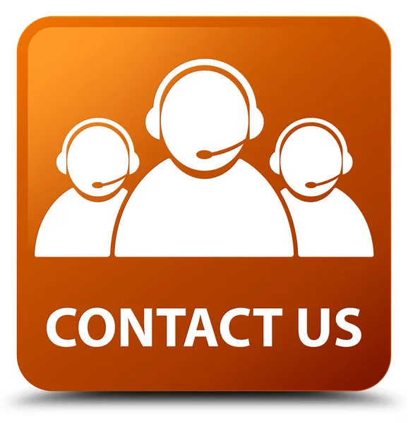 Contacte-nos (ícone da equipe de atendimento ao cliente) botão quadrado marrom — Fotografia de Stock