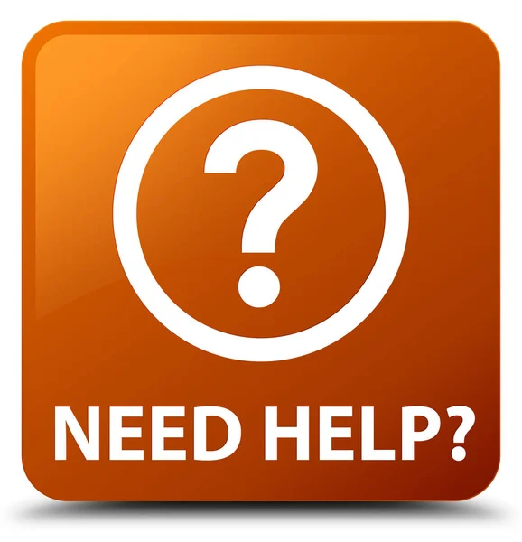 Necesita ayuda (icono de la pregunta) botón cuadrado marrón —  Fotos de Stock