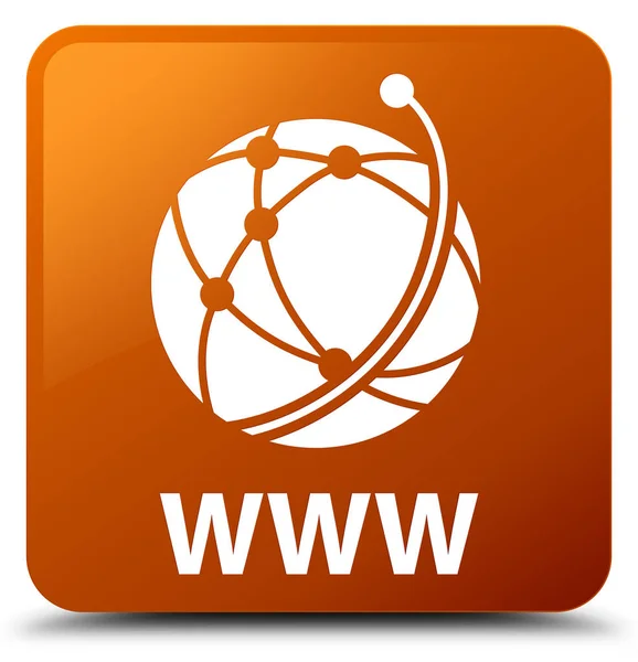 WWW (global network icon) brown square button — Stock Photo, Image