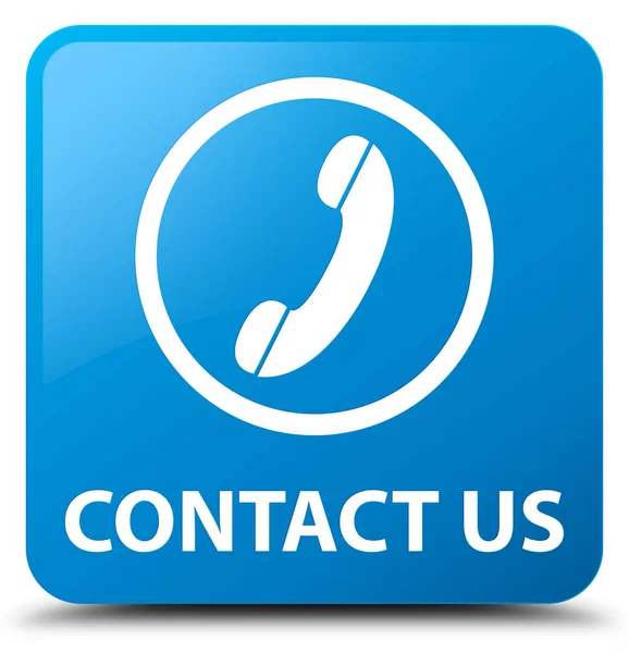 Contact us (phone icon round border) cyan blue square button — Stock Photo, Image