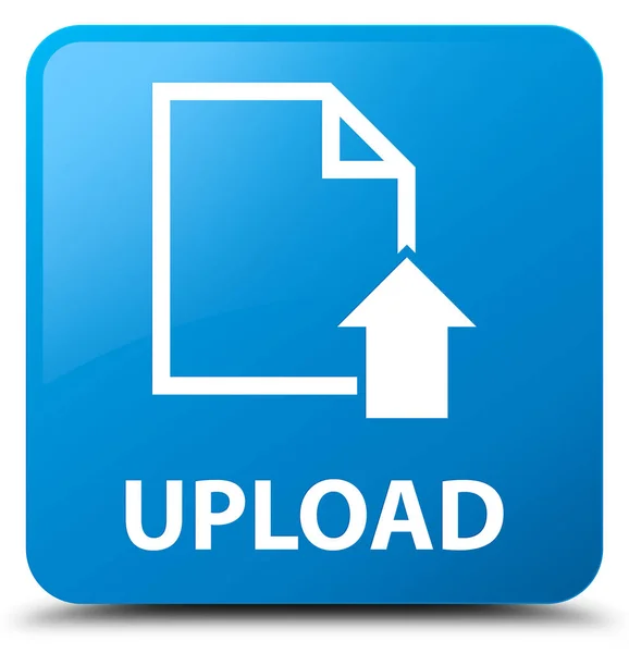Niebieski przycisk kwadratowy upload (ikona dokumentu) cyjan — Zdjęcie stockowe