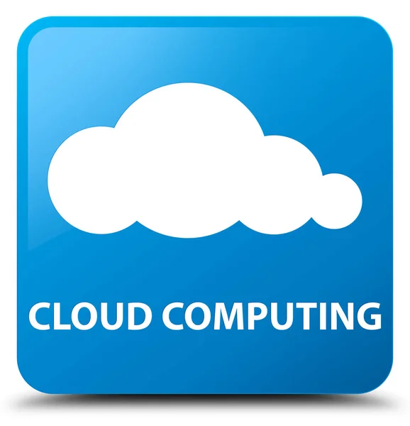 Computación en la nube botón cuadrado azul cian — Foto de Stock