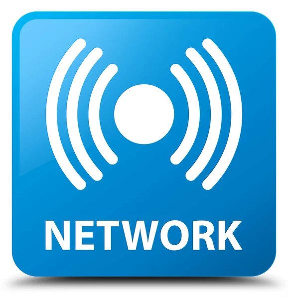 ネットワーク (信号アイコン) シアン青い正方形ボタン — ストック写真