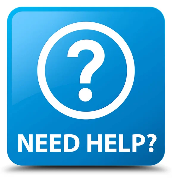 Need help (question icon) cyan blue square button — Stock Photo, Image