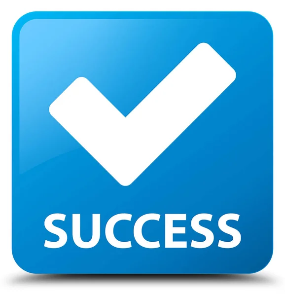 성공 (아이콘 확인) 하늘색 파란색 사각형 버튼 — 스톡 사진