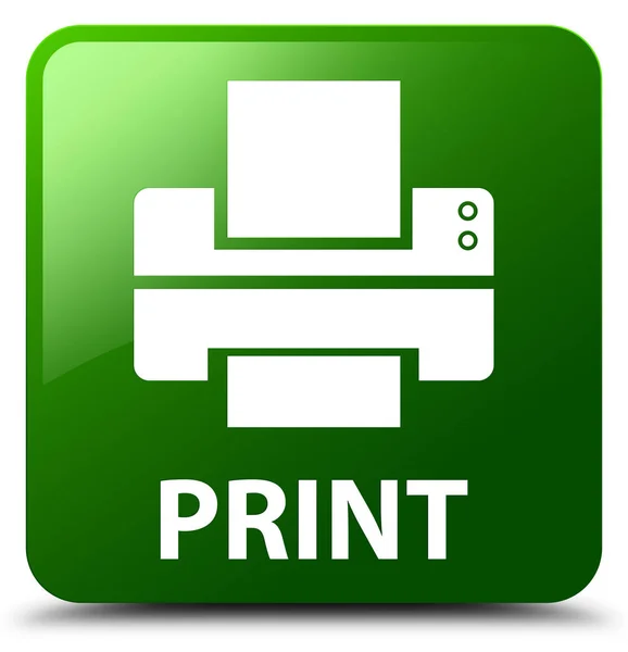 Kwadratowy przycisk Drukuj (ikona drukarki) zielony — Zdjęcie stockowe