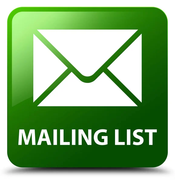 Listy mailingowej zielony przycisk kwadratowy — Zdjęcie stockowe