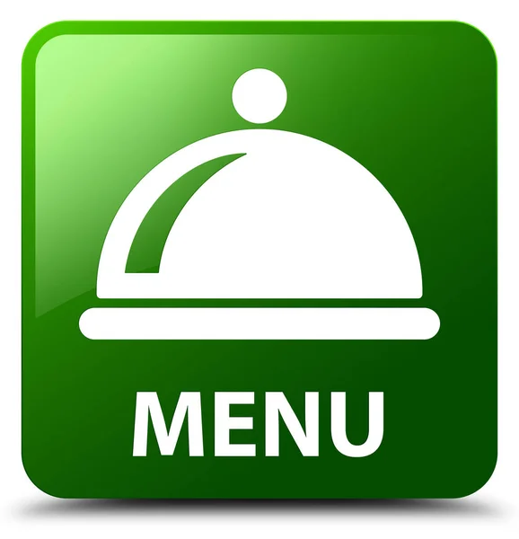Menú (icono de plato de comida) botón cuadrado verde — Foto de Stock