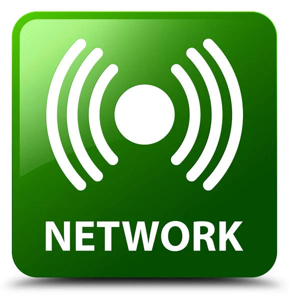 ネットワーク (信号アイコン) 緑四角ボタン — ストック写真