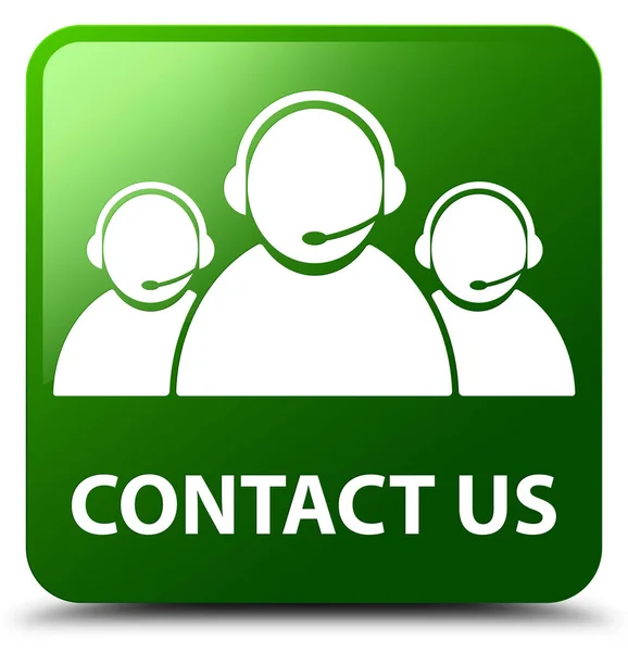 Contacte-nos (ícone da equipe de atendimento ao cliente) botão quadrado verde — Fotografia de Stock