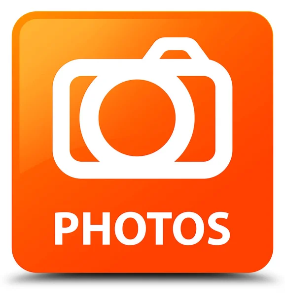 Fotos (ícone da câmera) botão quadrado laranja — Fotografia de Stock