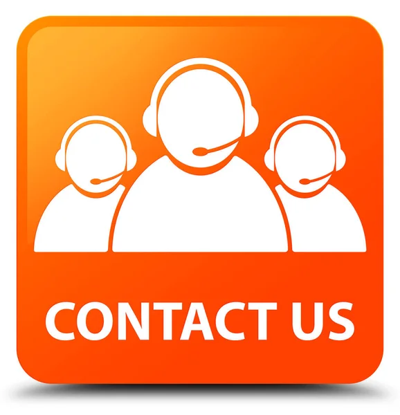 Contacte-nos (ícone da equipe de atendimento ao cliente) botão quadrado laranja — Fotografia de Stock