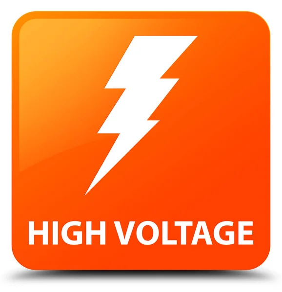 높은 전압 (전기 아이콘) 주황색 사각형 버튼 — 스톡 사진