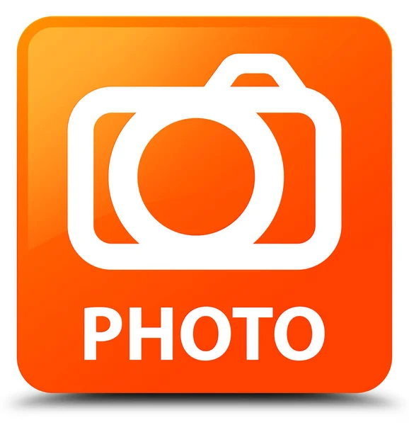 Foto (icono de la cámara) botón cuadrado naranja —  Fotos de Stock
