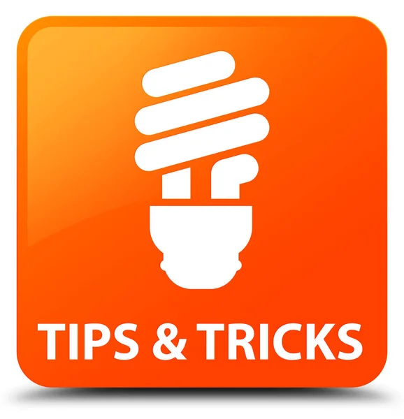 Suggerimenti e trucchi (icona della lampadina) pulsante quadrato arancione — Foto Stock