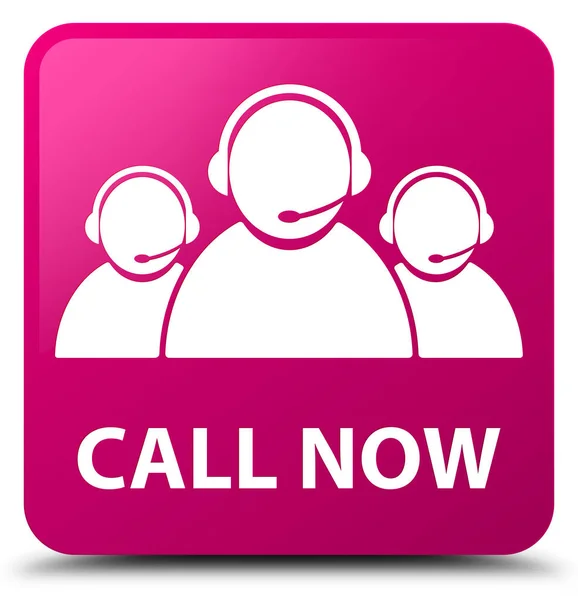 Chiama ora (icona del team di assistenza clienti) pulsante quadrato rosa — Foto Stock