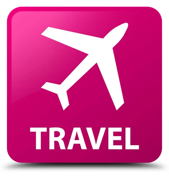 Кнопка путешествия (значок самолета) розового квадрата — стоковое фото