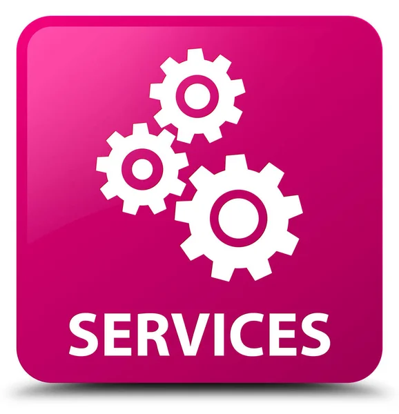 Serviços (ícone de engrenagens) botão quadrado rosa — Fotografia de Stock