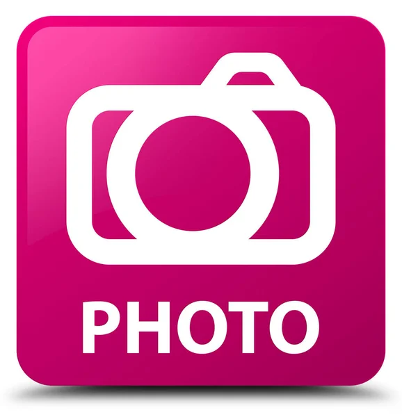 Fénykép (a fényképezőgép ikonra) rózsaszín négyzet gomb — Stock Fotó