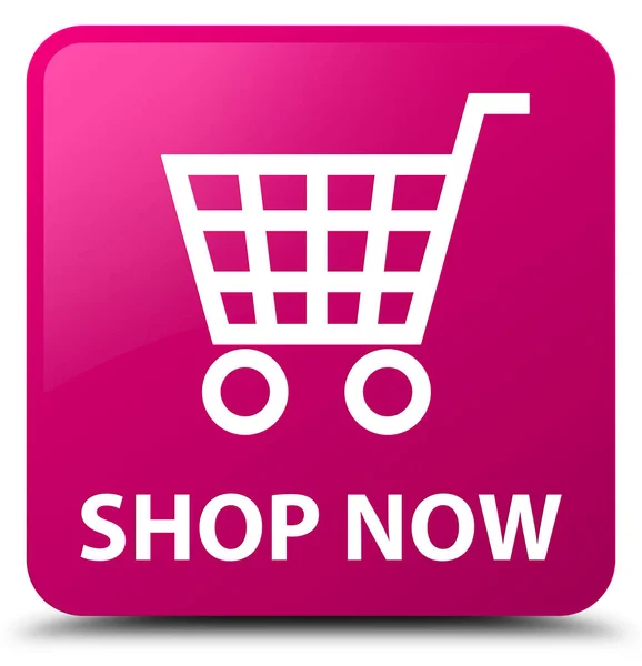 Shop jetzt rosa quadratischer Knopf — Stockfoto