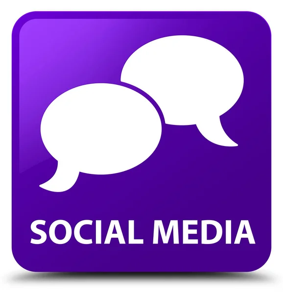 Mídia social (ícone de bolha de chat) botão quadrado roxo — Fotografia de Stock