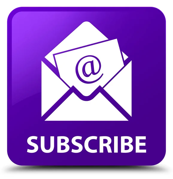 Subscribe (newsletter email icon) purple square button — Stock Photo, Image