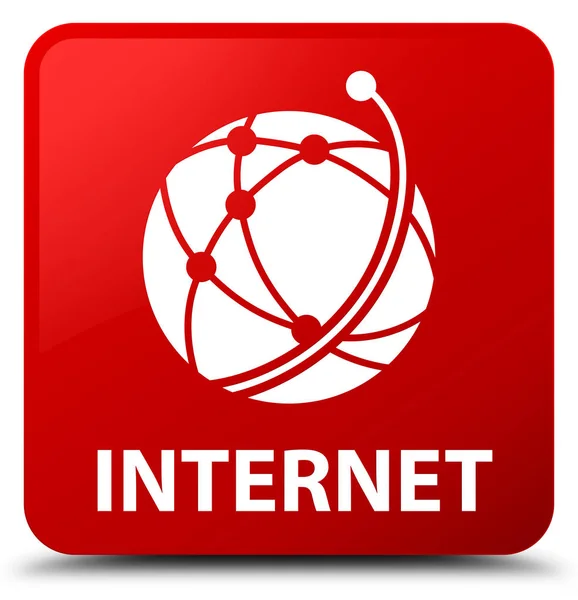 Internet (icona della rete globale) pulsante quadrato rosso — Foto Stock