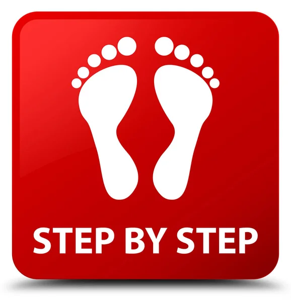 Step by step (footprint icon) red square button — Stock Photo, Image