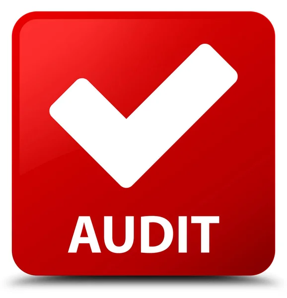 Auditoría (validar icono) botón cuadrado rojo — Foto de Stock