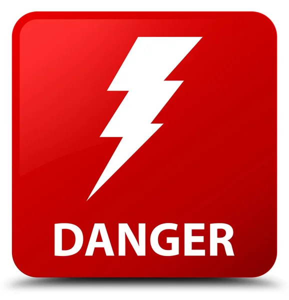 Tehlike (elektrik simgesi) kırmızı kare düğme — Stok fotoğraf