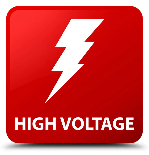 높은 전압 (전기 아이콘) 빨간색 사각형 버튼 — 스톡 사진