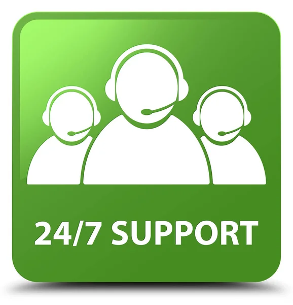 24/7 support (customer care team ikon) mjuk grön fyrkantig knapp — Stockfoto