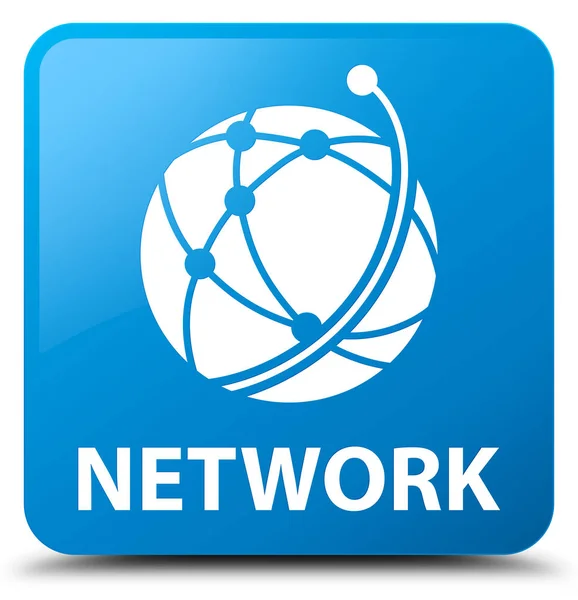 Network (global network icon) cyan blue square button — Stock Photo, Image