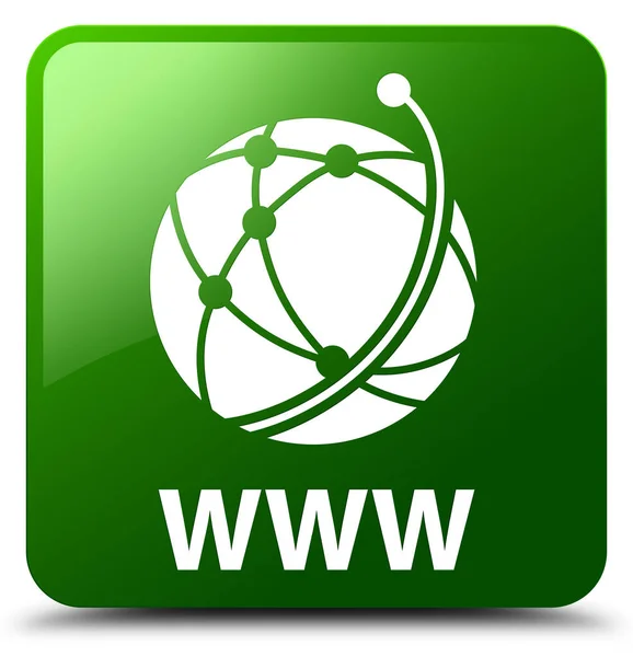 WWW (global network icon) green square button — Stock Photo, Image