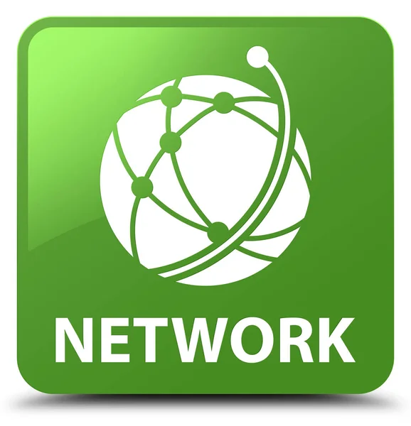 Bouton carré vert doux Réseau (icône du réseau mondial) — Photo