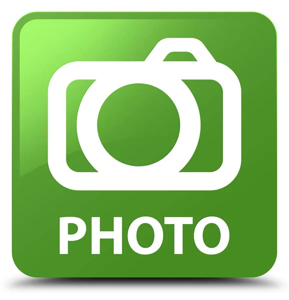 Photo (camera icon) soft green square button — Stock Photo, Image