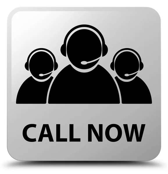 Call now (customer care team icon) white square button — Stock Photo, Image