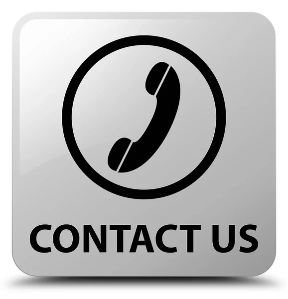 Kontakta oss (telefonikonen runt gränsen) vit fyrkantig knapp — Stockfoto