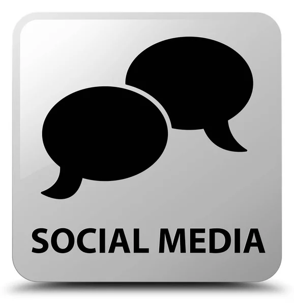 Mídia social (ícone de bolha de bate-papo) botão quadrado branco — Fotografia de Stock