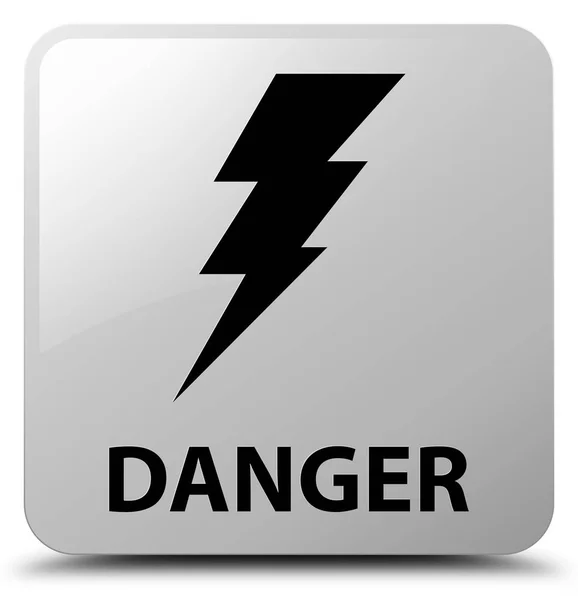 Небезпека (піктограма електрики) біла квадратна кнопка — стокове фото