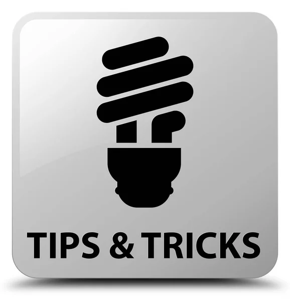 Consejos y trucos (icono de la bombilla) botón cuadrado blanco — Foto de Stock