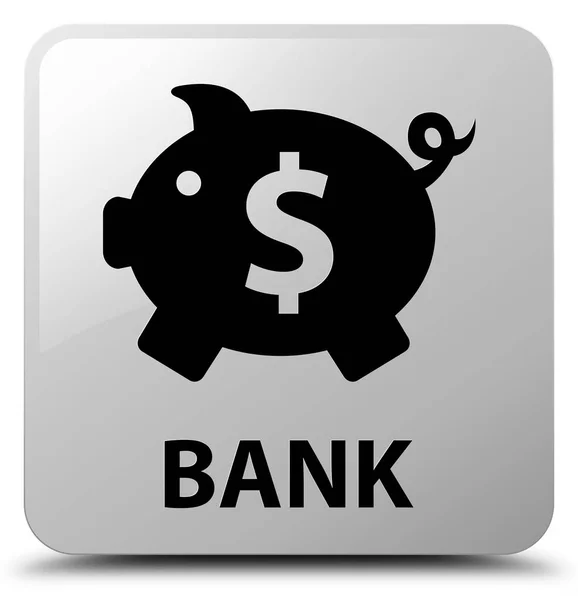 Banco (signo de dólar caja de cerdito) botón cuadrado blanco —  Fotos de Stock