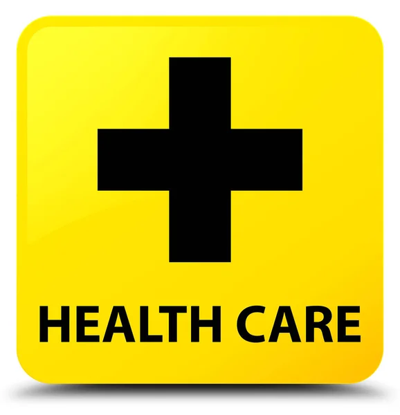 Health care (plus sign) yellow square button — Stock Photo, Image