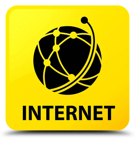 Internet (küresel ağ simgesini) sarı kare düğme — Stok fotoğraf