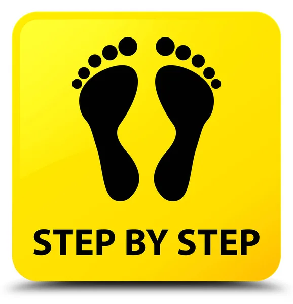 Step by step (footprint icon) yellow square button — Stock Photo, Image