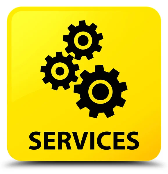 Services (gears icon) yellow square button — Stock Photo, Image