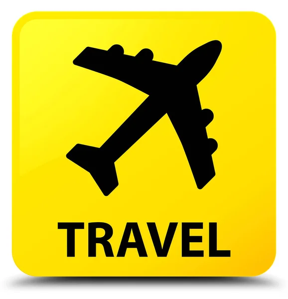 Viagem (ícone de avião) botão quadrado amarelo — Fotografia de Stock