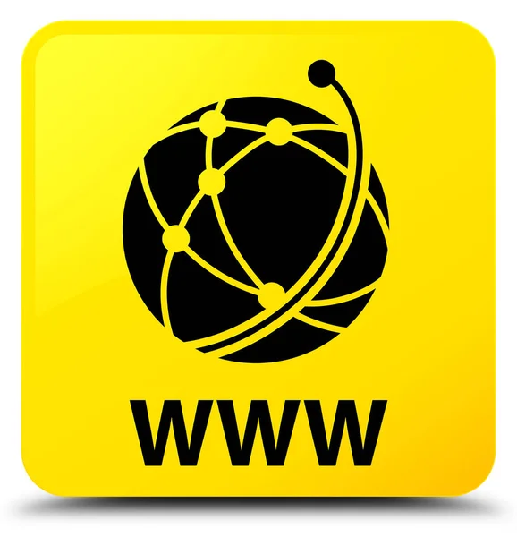Www (küresel ağ simgesini) sarı kare düğme — Stok fotoğraf