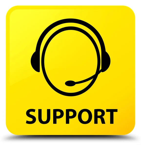 Suporte (ícone de atendimento ao cliente) botão quadrado amarelo — Fotografia de Stock