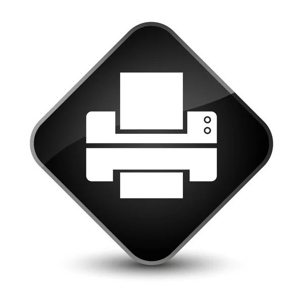 Ícone da impressora elegante botão de diamante preto — Fotografia de Stock